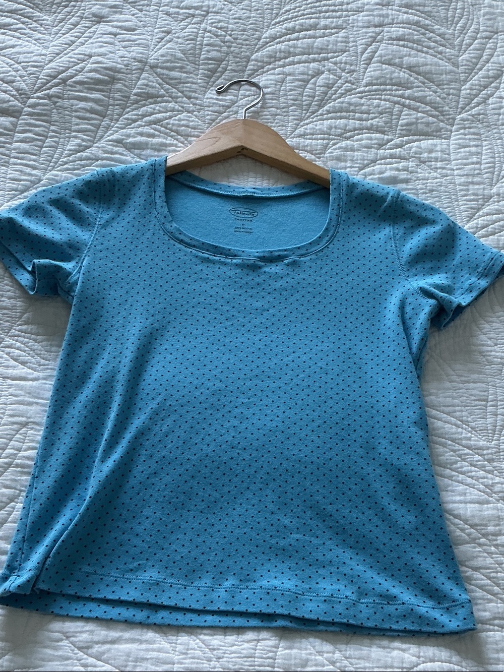Talbots Light Blue Scoop Neck Short Sleeve Tee with Tiny Dot Pattern